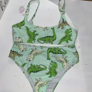 Green dinosaur bikini set